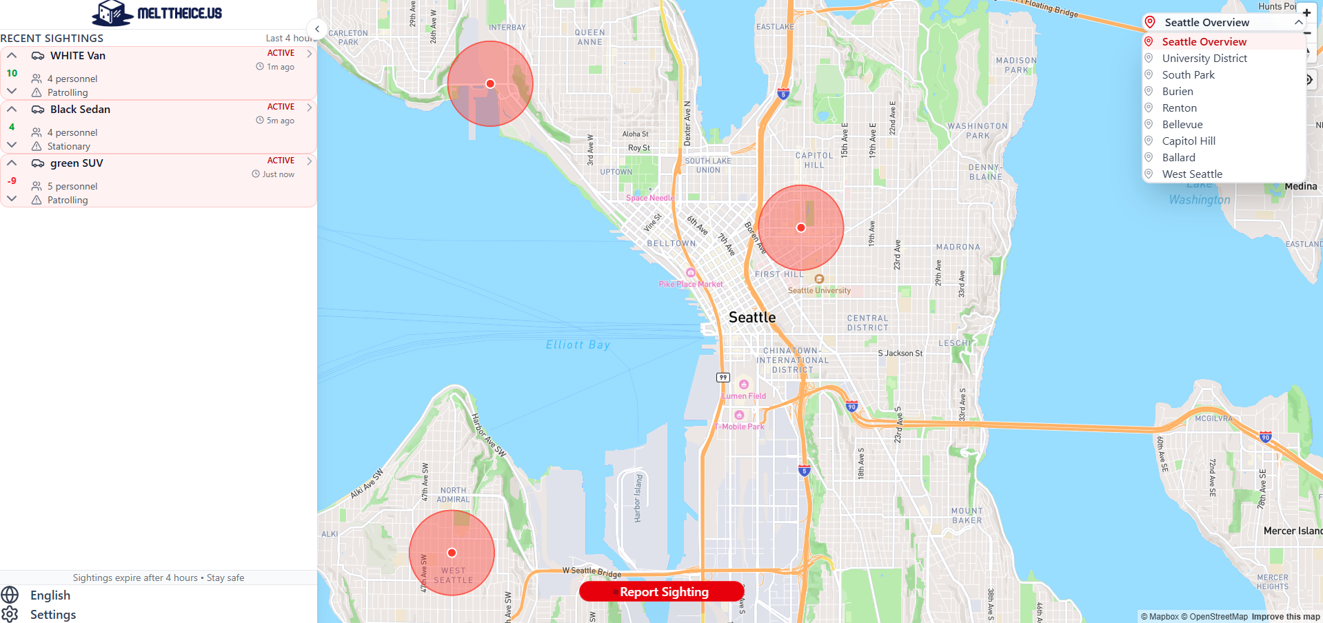 screenshot of melttheice wep app